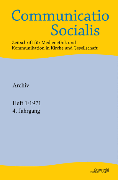 Cover der Ausgabe: Communicatio Socialis (ComSoc) Jahrgang 4 (1971), Heft 1