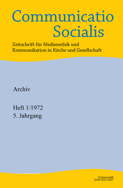 Cover der Ausgabe: Communicatio Socialis (ComSoc) Jahrgang 5 (1972), Heft 1