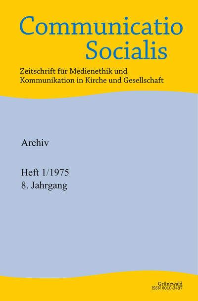 Cover der Ausgabe: Communicatio Socialis (ComSoc) Jahrgang 8 (1975), Heft 1