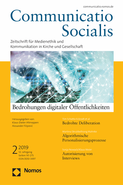 Cover der Ausgabe: Communicatio Socialis (ComSoc) Jahrgang 52 (2019), Heft 2