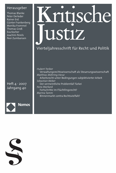 Cover der Ausgabe: KJ Kritische Justiz Jahrgang 40 (2007), Heft 4