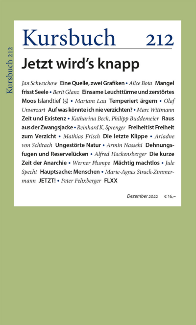 Cover der Ausgabe: Kursbuch Jahrgang 58 (2022), Heft 212
