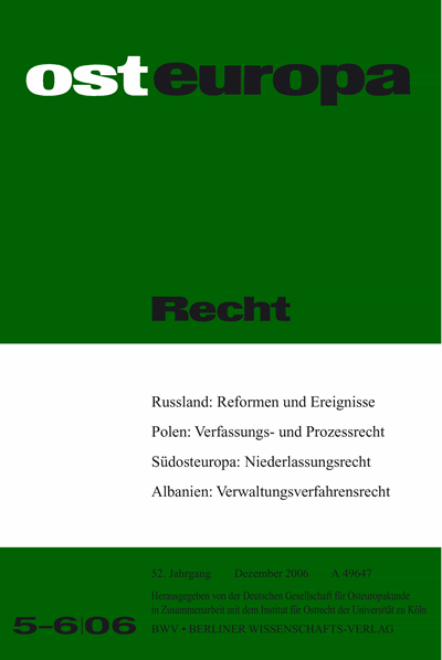 Cover der Ausgabe: OER Osteuropa Recht Jahrgang 52 (2006), Heft 5-6