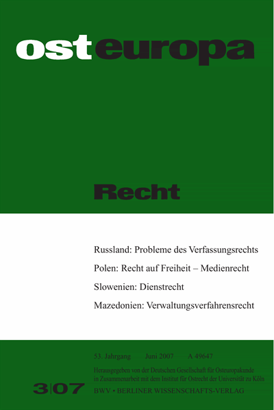 Cover der Ausgabe: OER Osteuropa Recht Jahrgang 53 (2007), Heft 3
