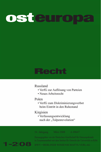 Cover der Ausgabe: OER Osteuropa Recht Jahrgang 54 (2008), Heft 1-2