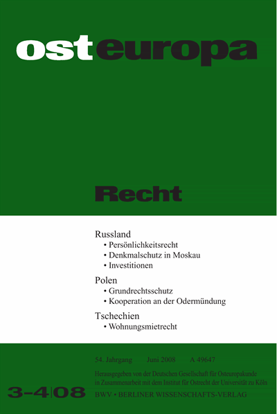 Cover der Ausgabe: OER Osteuropa Recht Jahrgang 54 (2008), Heft 3-4