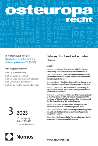 Cover der Ausgabe: OER Osteuropa Recht Jahrgang 69 (2023), Heft 3
