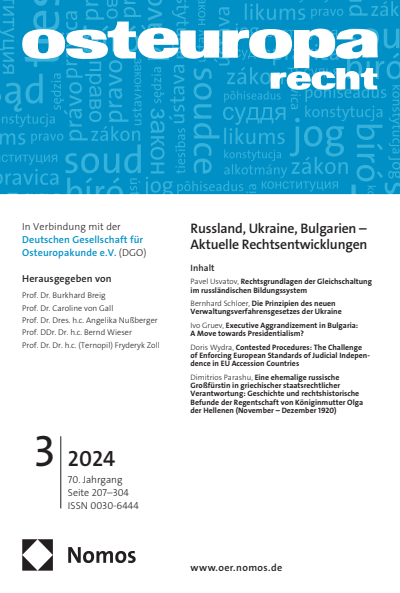 Cover der Ausgabe: OER Osteuropa Recht Jahrgang 70 (2024), Heft 3