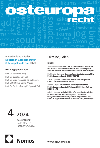 Cover der Ausgabe: OER Osteuropa Recht Jahrgang 70 (2024), Heft 4