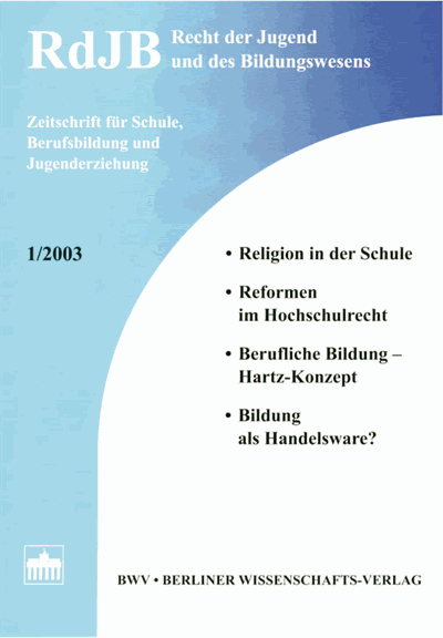 Cover der Ausgabe: RdJB Recht der Jugend und des Bildungswesens Jahrgang 51 (2003), Heft 1