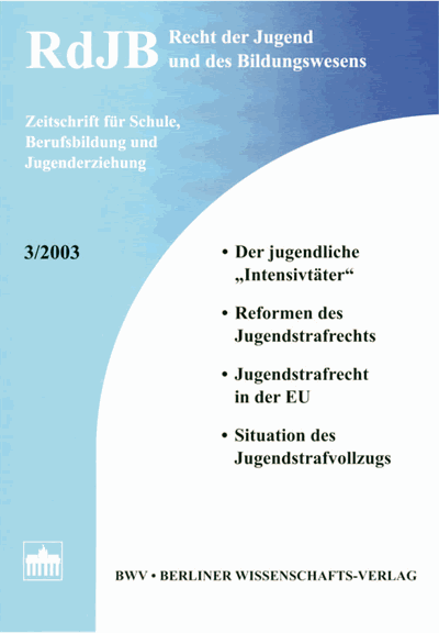 Cover der Ausgabe: RdJB Recht der Jugend und des Bildungswesens Jahrgang 51 (2003), Heft 3