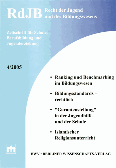 Cover der Ausgabe: RdJB Recht der Jugend und des Bildungswesens Jahrgang 53 (2005), Heft 4
