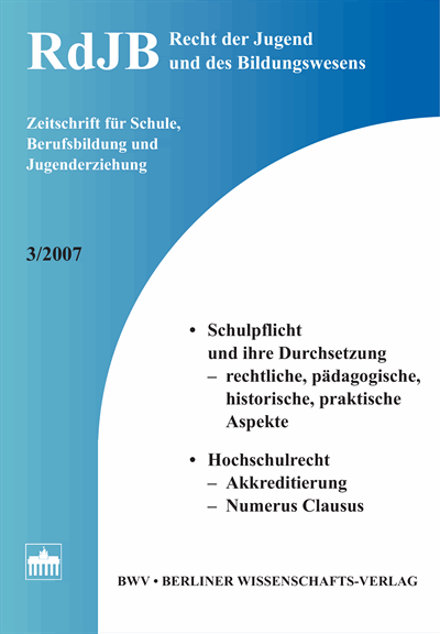 Cover der Ausgabe: RdJB Recht der Jugend und des Bildungswesens Jahrgang 55 (2007), Heft 3