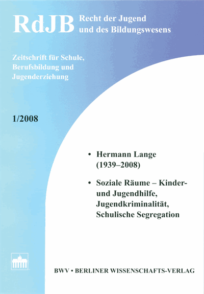 Cover der Ausgabe: RdJB Recht der Jugend und des Bildungswesens Jahrgang 56 (2008), Heft 1