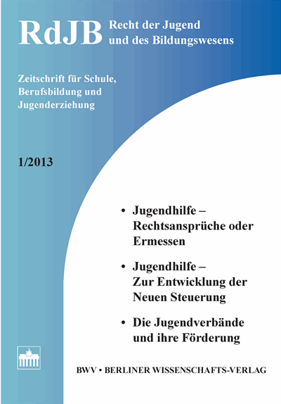 Cover der Ausgabe: RdJB Recht der Jugend und des Bildungswesens Jahrgang 61 (2013), Heft 1