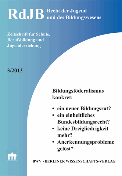 Cover der Ausgabe: RdJB Recht der Jugend und des Bildungswesens Jahrgang 61 (2013), Heft 3