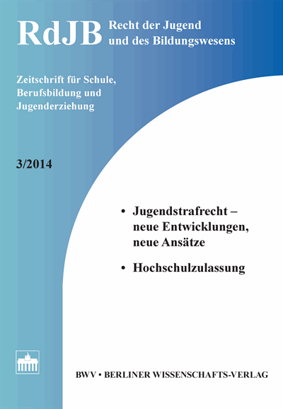 Cover der Ausgabe: RdJB Recht der Jugend und des Bildungswesens Jahrgang 62 (2014), Heft 3