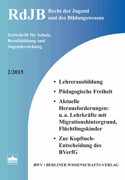 Cover der Ausgabe: RdJB Recht der Jugend und des Bildungswesens Jahrgang 63 (2015), Heft 2