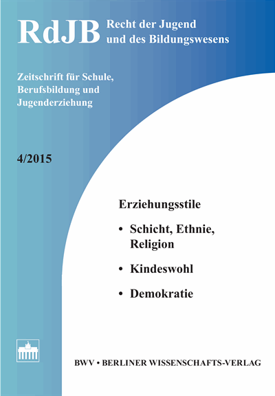 Cover der Ausgabe: RdJB Recht der Jugend und des Bildungswesens Jahrgang 63 (2015), Heft 4