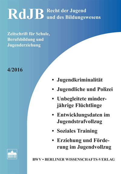 Cover der Ausgabe: RdJB Recht der Jugend und des Bildungswesens Jahrgang 64 (2016), Heft 4