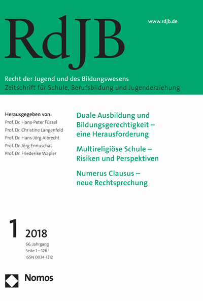 Cover der Ausgabe: RdJB Recht der Jugend und des Bildungswesens Jahrgang 66 (2018), Heft 1
