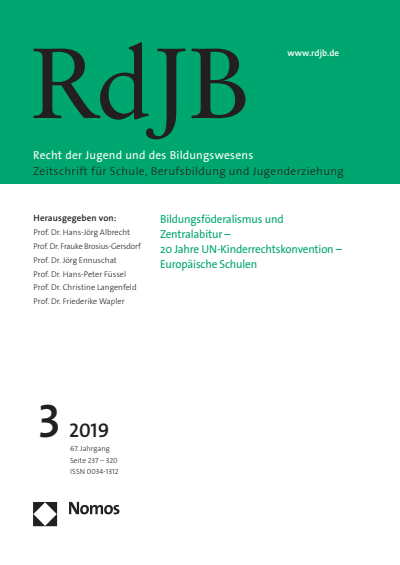 Cover der Ausgabe: RdJB Recht der Jugend und des Bildungswesens Jahrgang 67 (2019), Heft 3