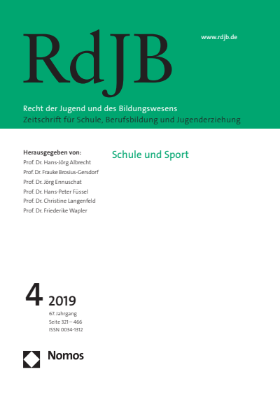 Cover der Ausgabe: RdJB Recht der Jugend und des Bildungswesens Jahrgang 67 (2019), Heft 4