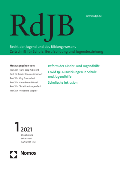 Cover der Ausgabe: RdJB Recht der Jugend und des Bildungswesens Jahrgang 69 (2021), Heft 1