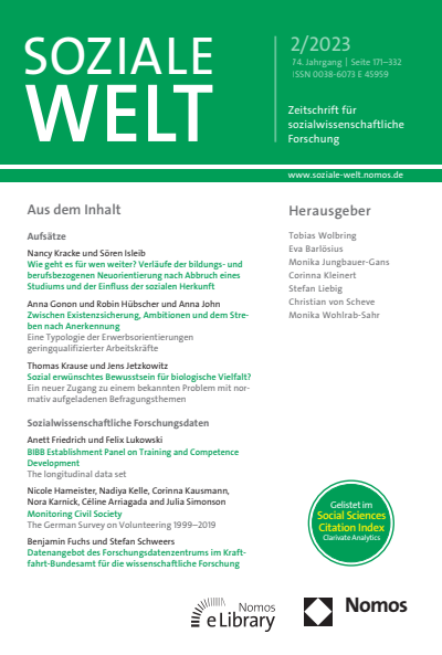 Cover der Ausgabe: SozW Soziale Welt Jahrgang 74 (2023), Heft 2
