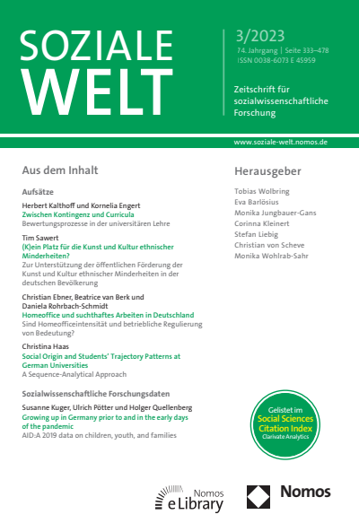 Cover der Ausgabe: SozW Soziale Welt Jahrgang 74 (2023), Heft 3