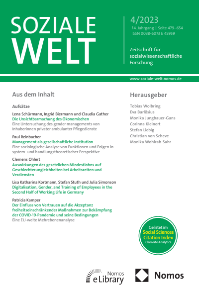 Cover of Volume: SozW Soziale Welt Volume 74 (2023), Edition 4