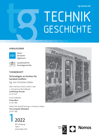 Cover der Ausgabe: TG Technikgeschichte Jahrgang 89 (2022), Heft 1
