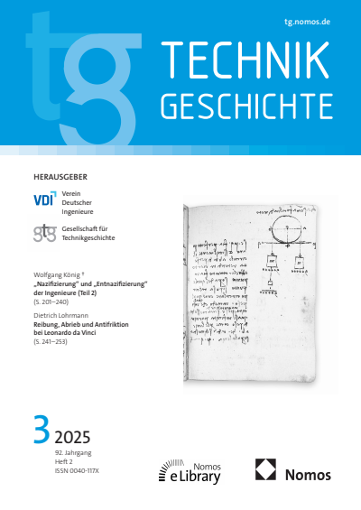 Cover der Ausgabe: TG Technikgeschichte Jahrgang 92 (2025), Heft 3