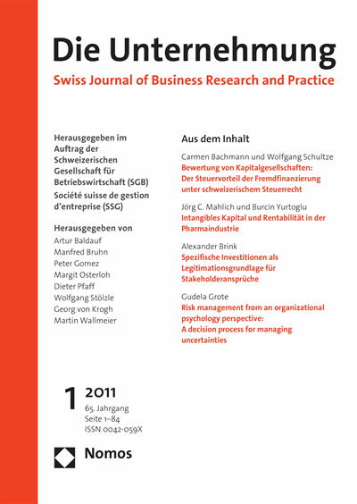Cover of Volume: Swiss Journal of Business Volume 65 (2011), Edition 1