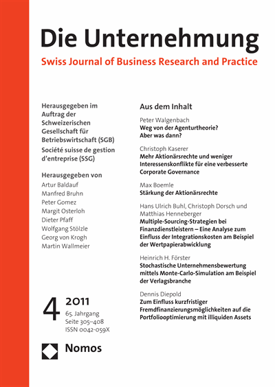 Cover of Volume: Swiss Journal of Business Volume 65 (2011), Edition 4