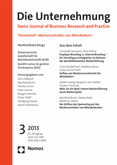 Cover of Volume: Swiss Journal of Business Volume 67 (2013), Edition 3