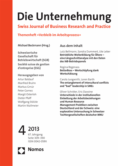 Cover of Volume: Swiss Journal of Business Volume 67 (2013), Edition 4