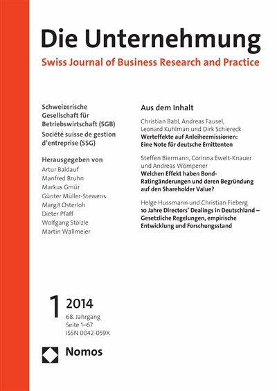 Cover of Volume: Swiss Journal of Business Volume 68 (2014), Edition 1
