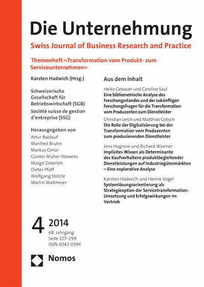 Cover of Volume: Swiss Journal of Business Volume 68 (2014), Edition 4
