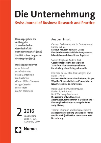 Cover of Volume: Swiss Journal of Business Volume 70 (2016), Edition 2