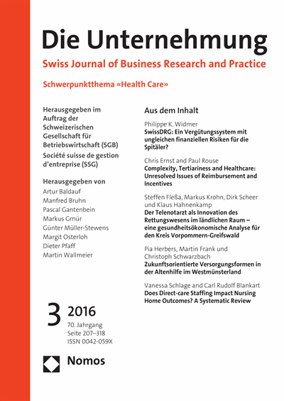 Cover of Volume: Swiss Journal of Business Volume 70 (2016), Edition 3
