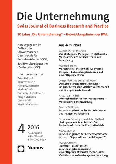 Cover of Volume: Swiss Journal of Business Volume 70 (2016), Edition 4