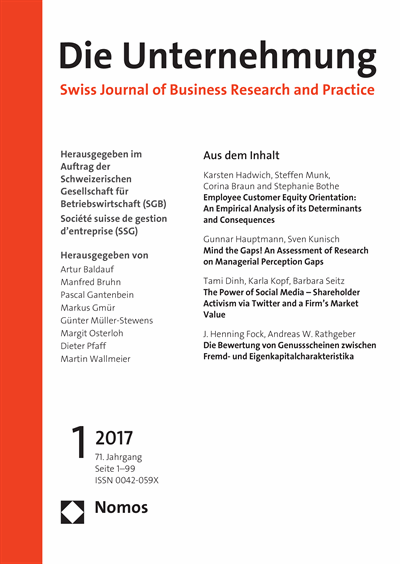 Cover of Volume: Swiss Journal of Business Volume 71 (2017), Edition 1