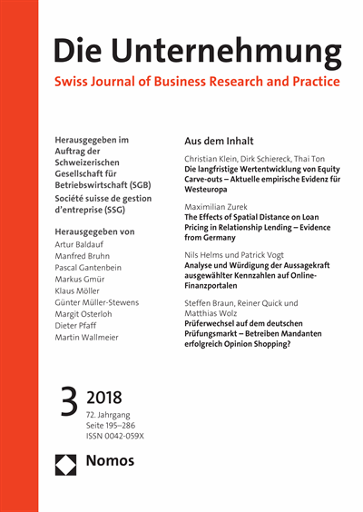 Cover of Volume: Swiss Journal of Business Volume 72 (2018), Edition 3