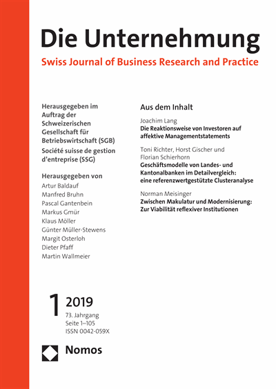 Cover of Volume: Swiss Journal of Business Volume 73 (2019), Edition 1
