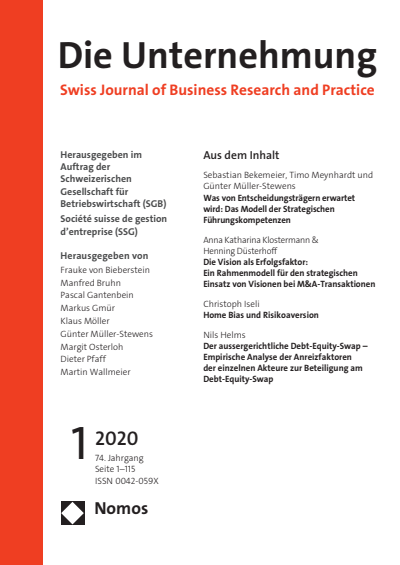 Cover of Volume: Swiss Journal of Business Volume 74 (2020), Edition 1