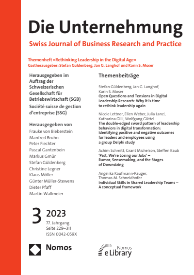 Cover der Ausgabe: Swiss Journal of Business Jahrgang 77 (2023), Heft 3