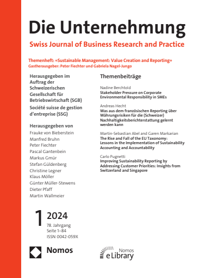 Cover der Ausgabe: Swiss Journal of Business Jahrgang 78 (2024), Heft 1