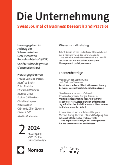 Cover der Ausgabe: Swiss Journal of Business Jahrgang 78 (2024), Heft 2