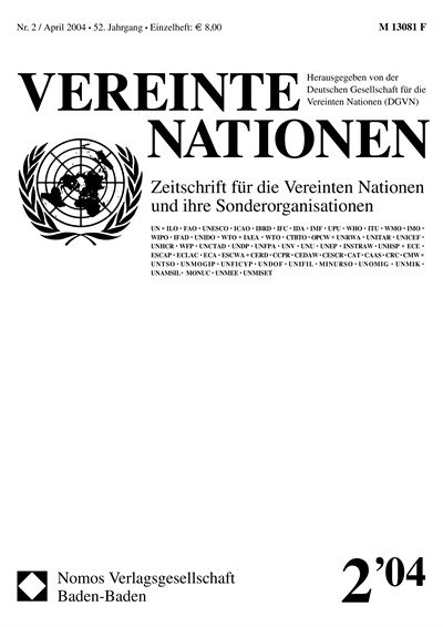 Cover der Ausgabe: VN Vereinte Nationen Jahrgang 52 (2004), Heft 2